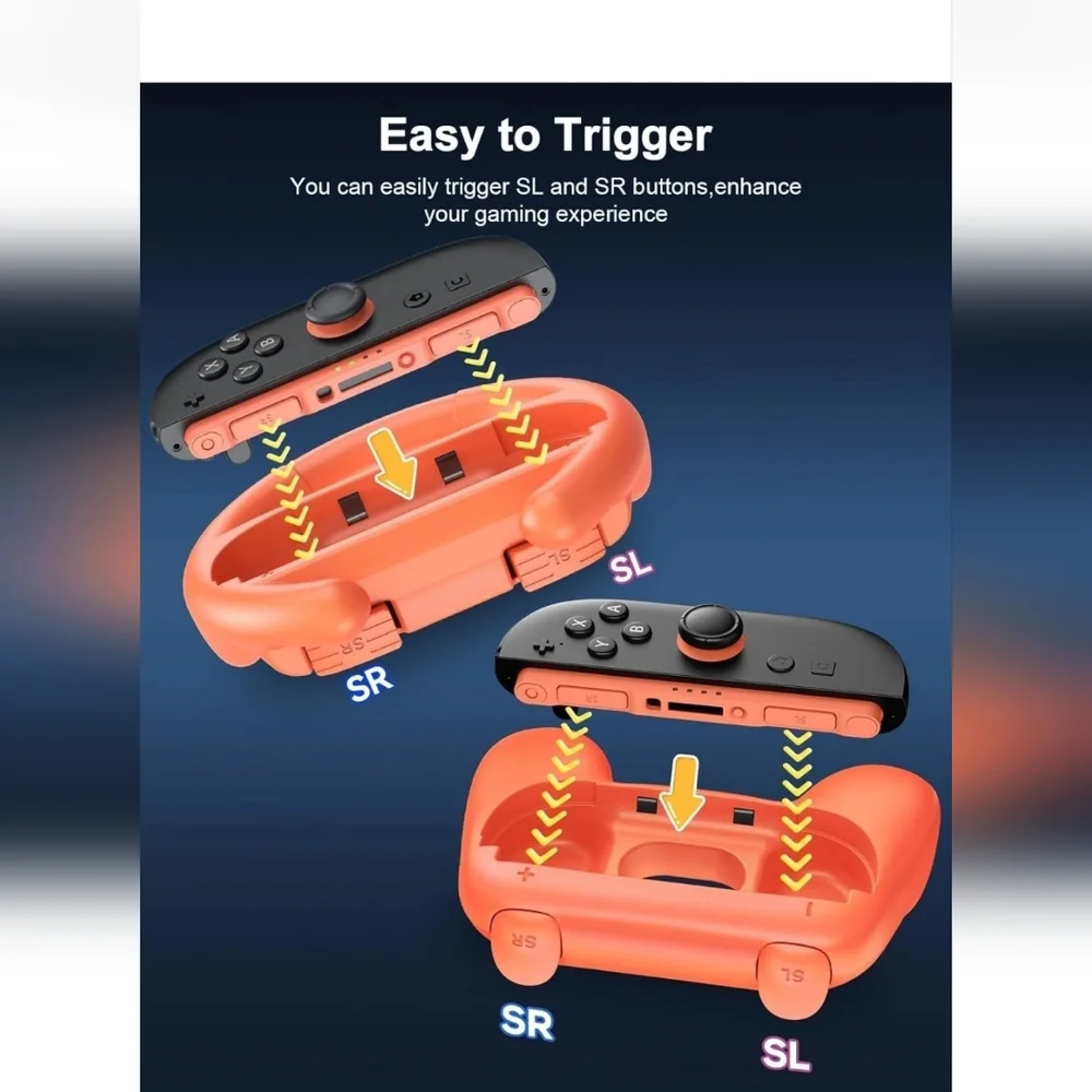 2 Hand Grips and 2 Ergonomic Racing Wheels Handle for Joy Cons Controller